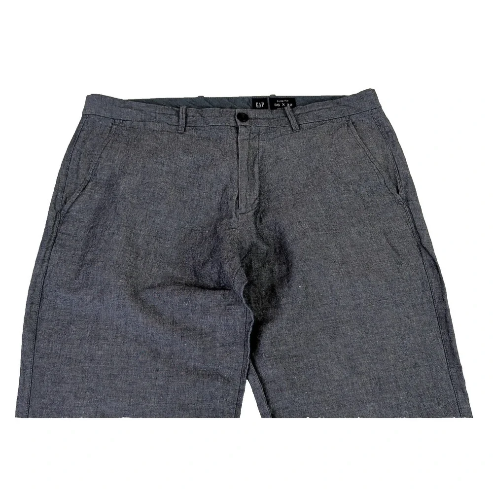 Gap Slim Fit Linen Blend‎ Pants Mens 36x32 Blue Chino Preppy Lightweight Beach